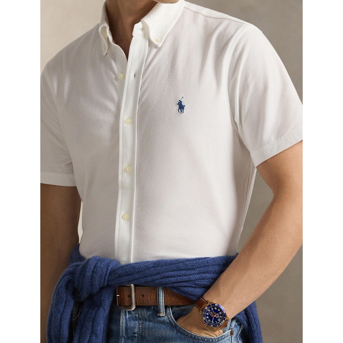 Cotton Piqué Shirt with Short Sleeves in Regular Fit white, POLO RALPH LAUREN