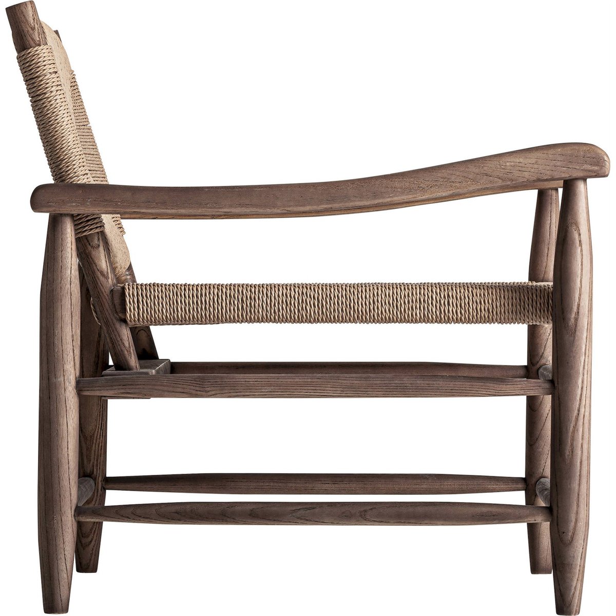 Fauteuil en bois et corde tressée fait main marron clair et beige naturel, RECOLLECTION