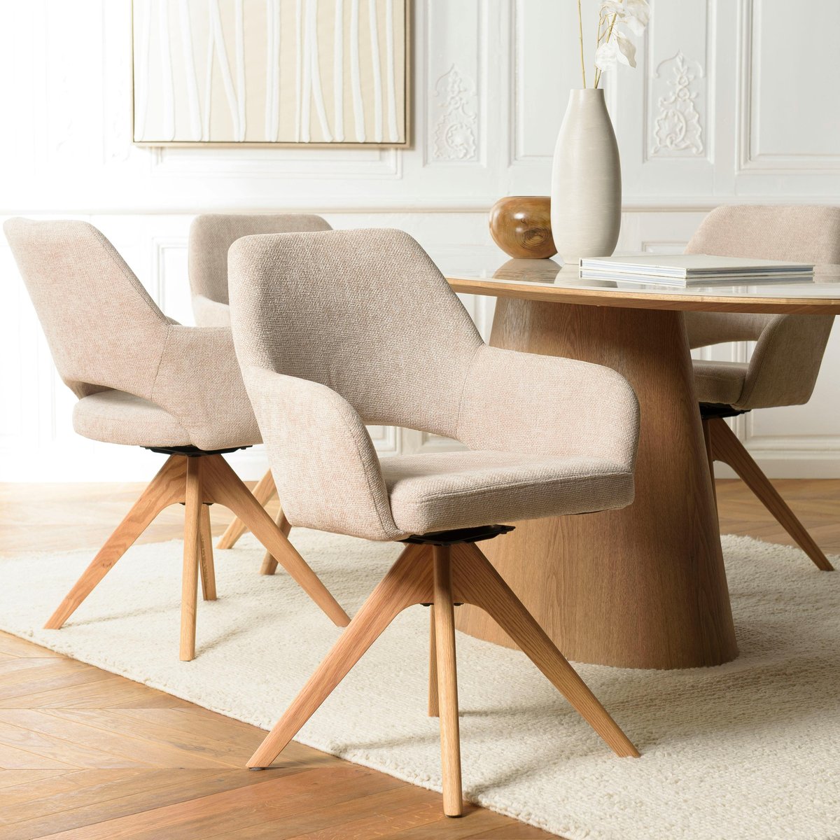 Chaise pivotante beige dossier droit - pieds bois LINEA beige, PIER IMPORT