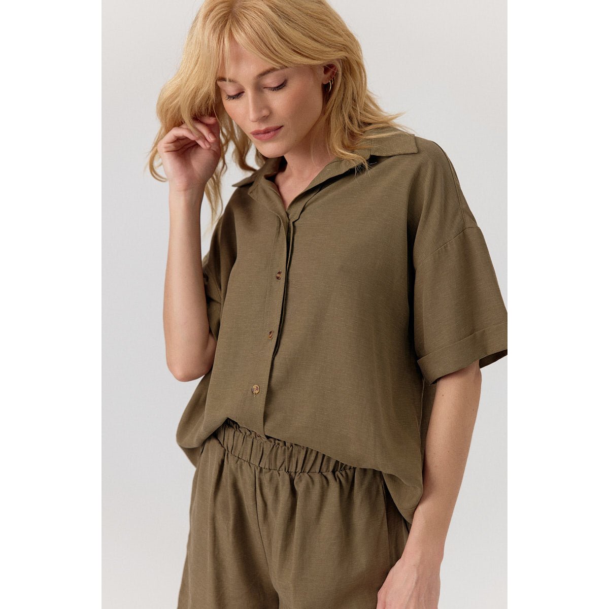 Chemise oversize à manches courtes Addison khaki, ARTLOVE