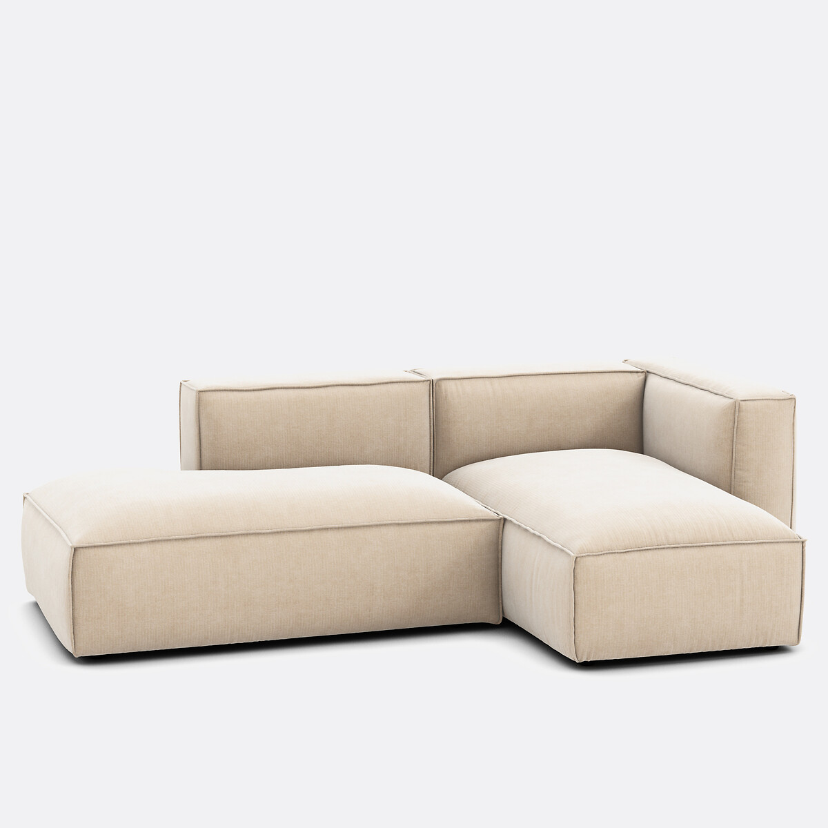 Canapé modulable d'angle droit, en velours côtelé vintage, SEVEN ecru, LA REDOUTE INTERIEURS