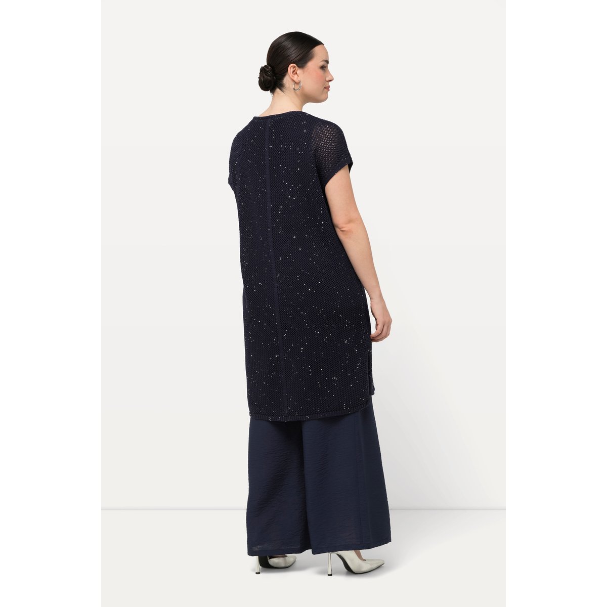 Pull long sans manches en maille texturée marine, ULLA POPKEN