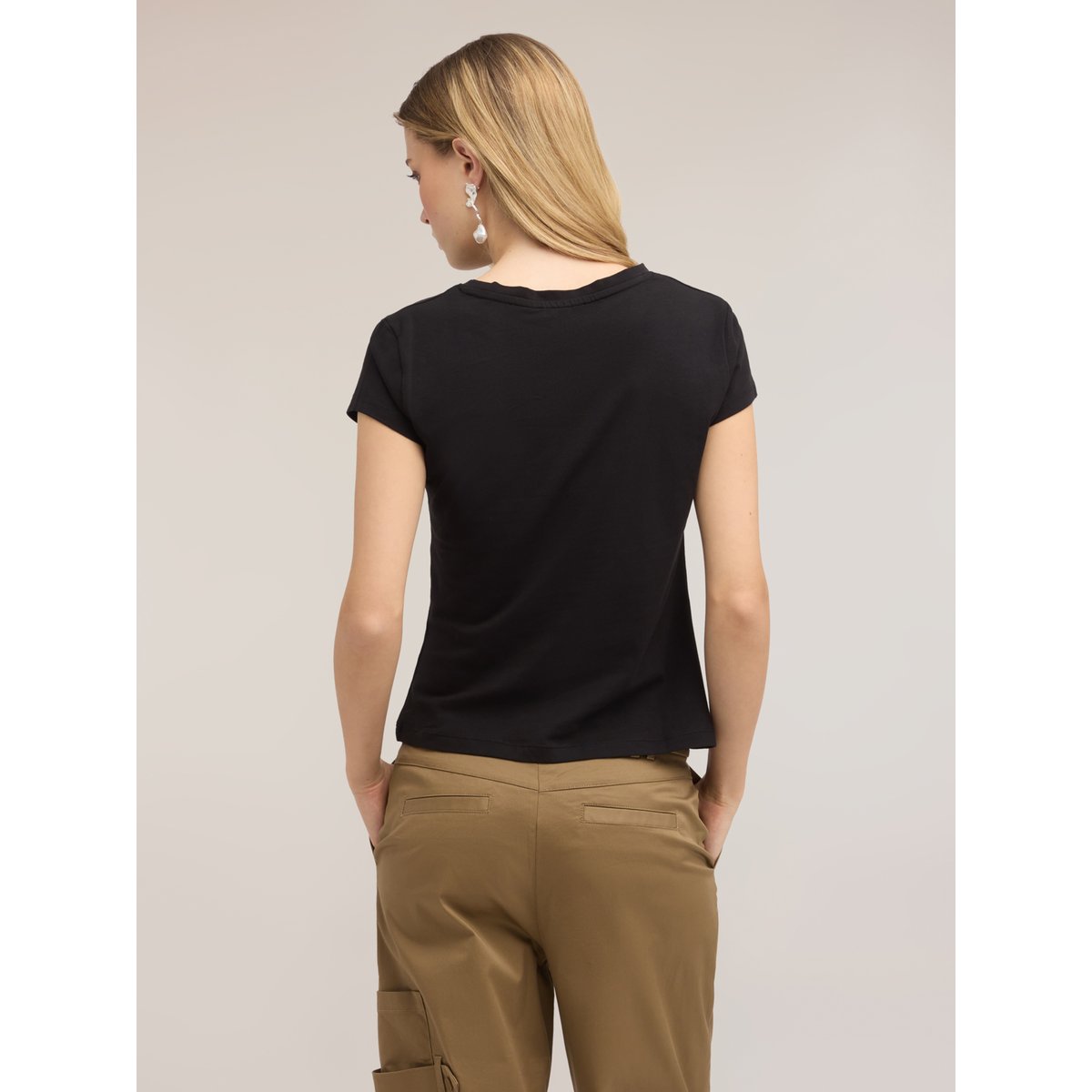 T-shirt avec drapé latéral asymétrique noir, MOTIVI