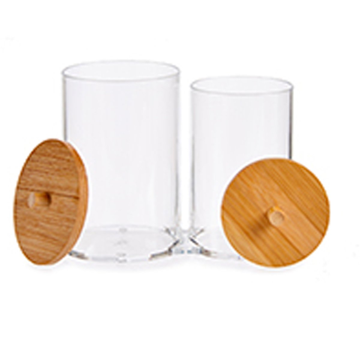 Distributeur coton-tiges et coton transparent et bambou 15x8x13.5cm bois, WADIGA