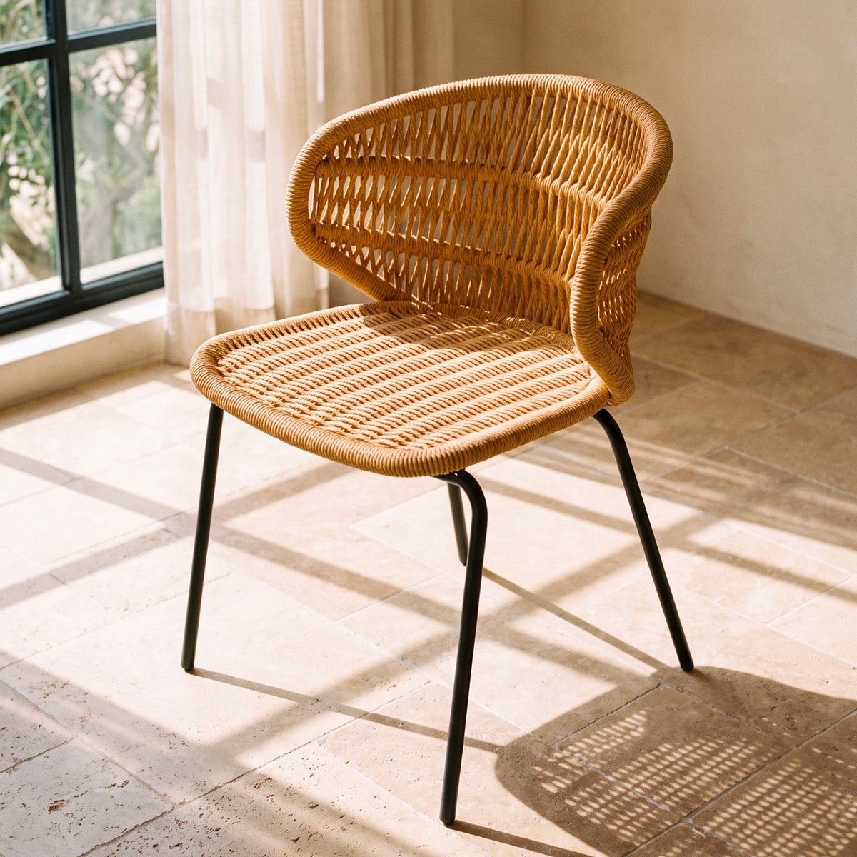 Lot de 2 chaises de jardin en rotin synthétique - LARA marron clair, MAISON PAVANE