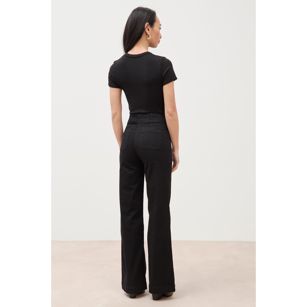 Jeans bootcut taille haute 7/8ème denim noir, BONOBO