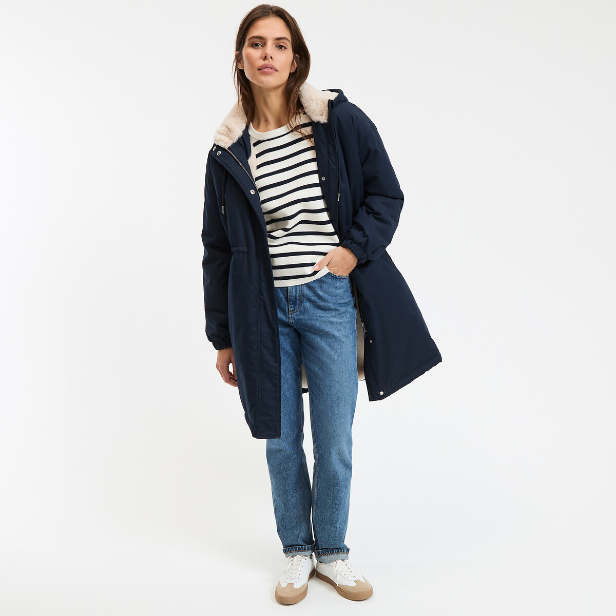 Parka longue capuche fixe fermeture zippée, plein hiver bleu marine, LA REDOUTE COLLECTIONS