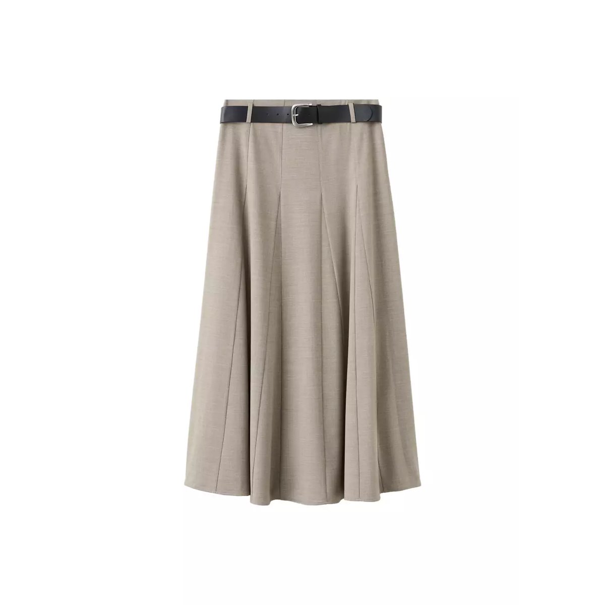 Jupe évasée à godets avec ceinture gris, MANGO
