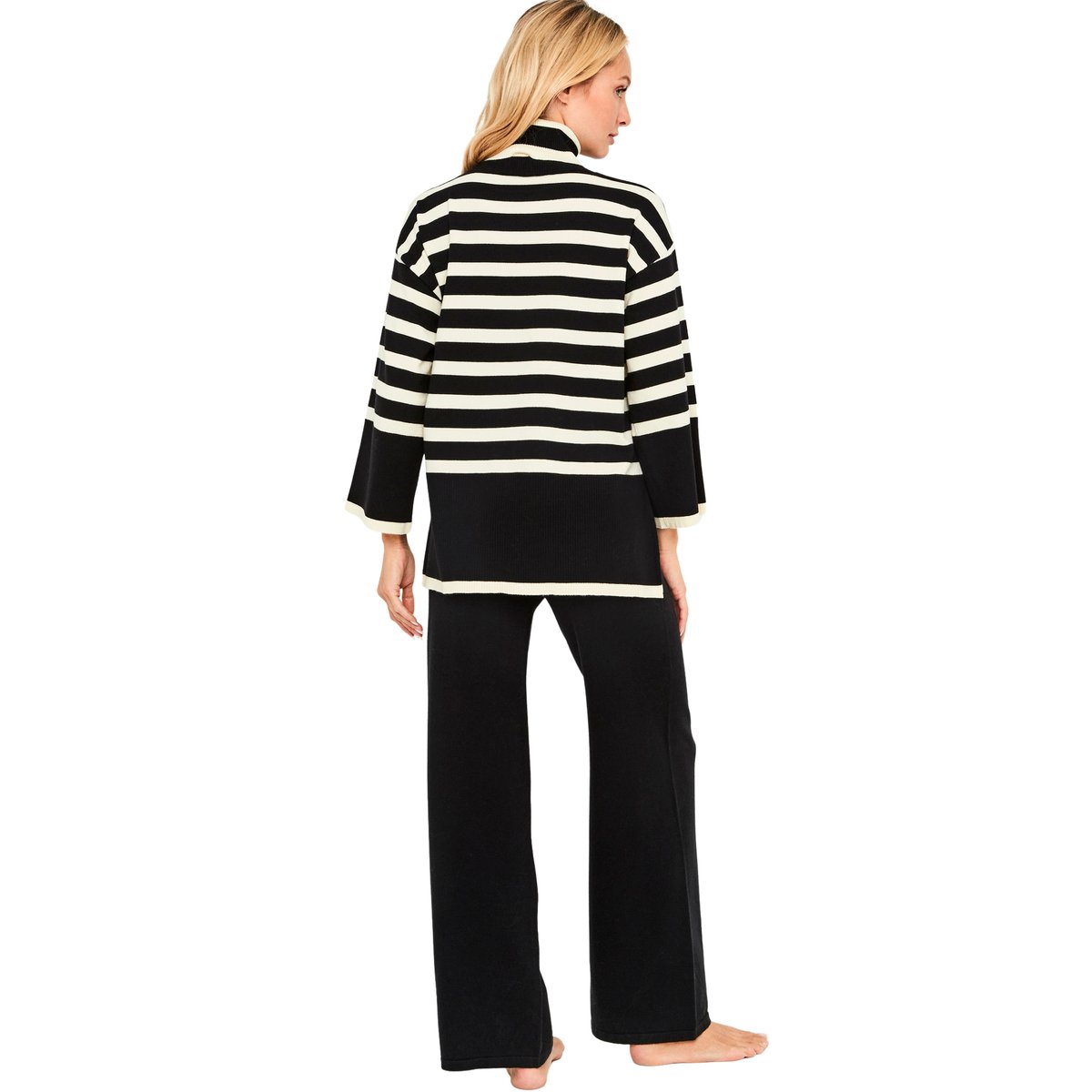 Pyjama pantalon évasé top manches longues Graphic City noir, SELMARK