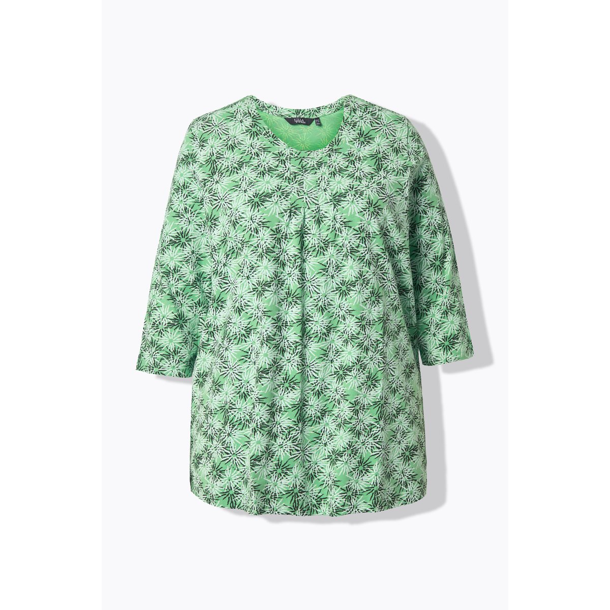 T-shirt à fleurs, col rond et manches 3/4 vert pomme, ULLA POPKEN