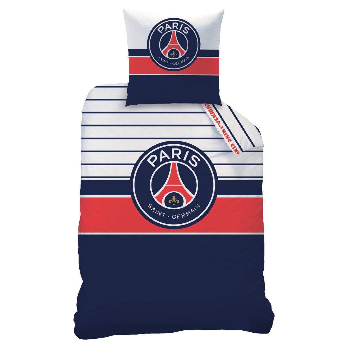 Parure de lit imprimée 100% coton, Paris Saint Germain LOGO bleu, PSG