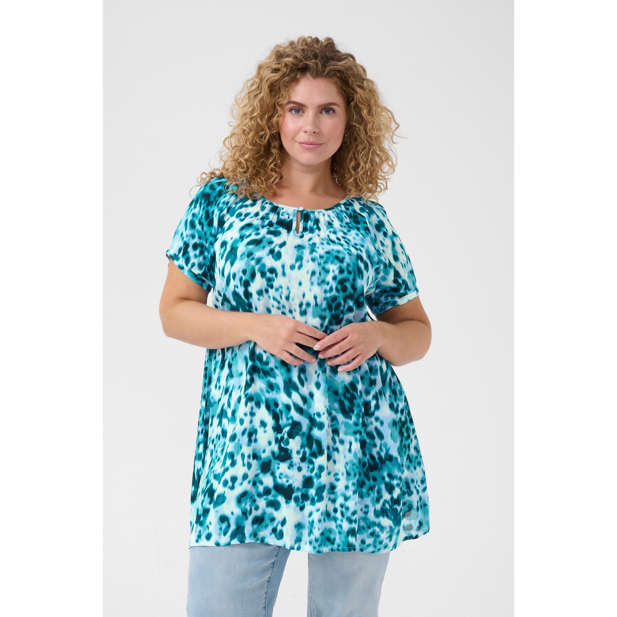 Tunic bleu teal leopard print, KAFFE CURVE