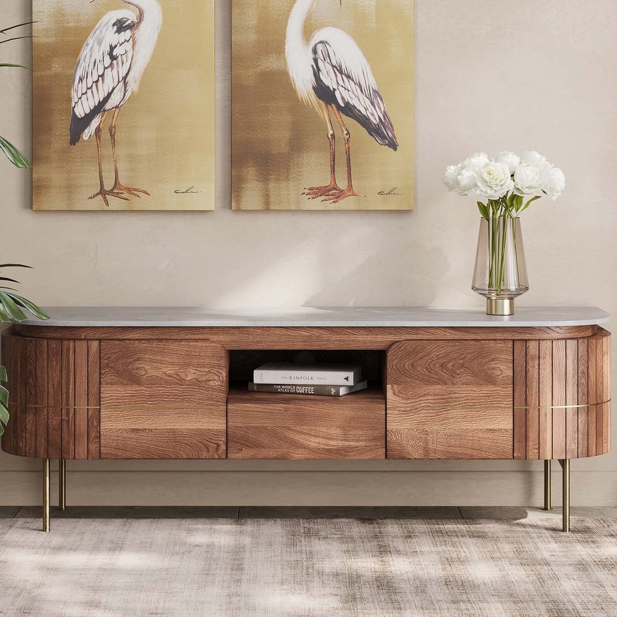 Meuble TV en manguier et marbre, GRACE bois, KARE DESIGN