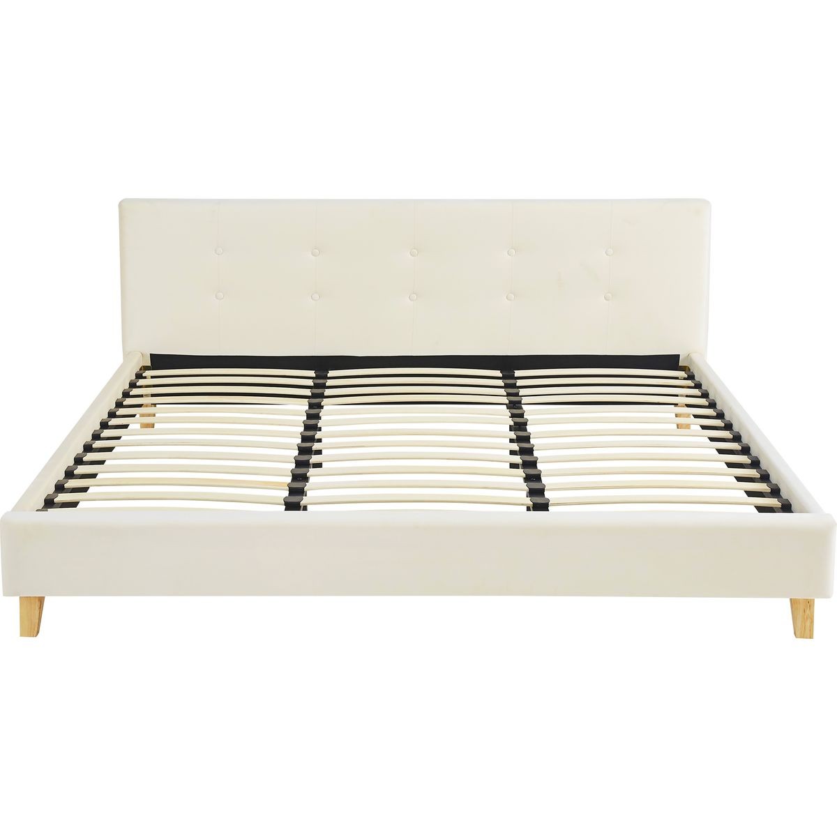 Lit avec tête de lit en velours - MILO beige, HOMIFAB