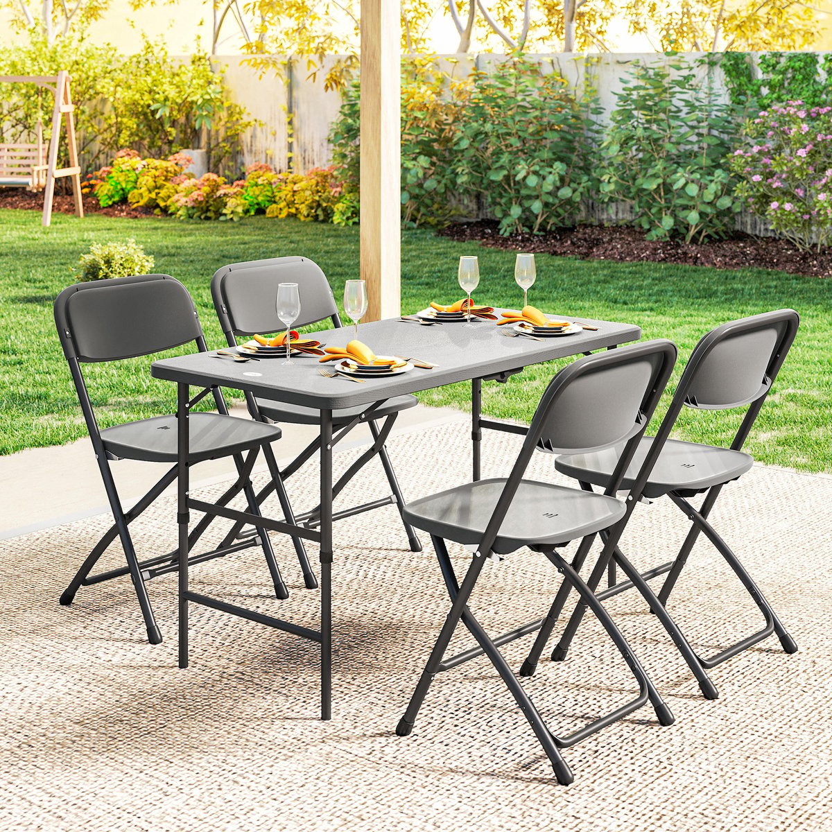 Salon de jardin pliable 4 places gris, OUTSUNNY