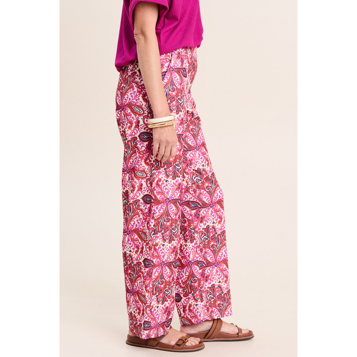 Pantalon large taille haute rose corail, BREAL