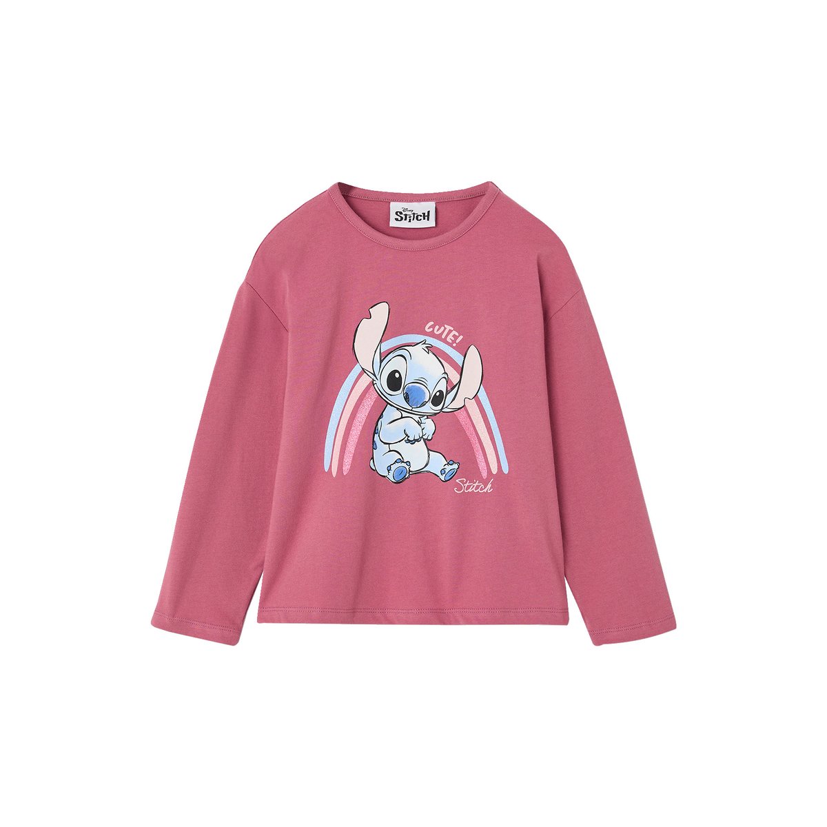 T-shirt manches longues Lilo et Stitch vieux rose, VERTBAUDET