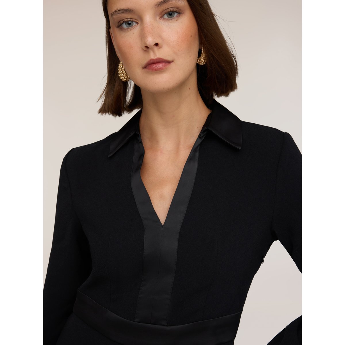 Robe chemisier avec empiècements noir, MOTIVI