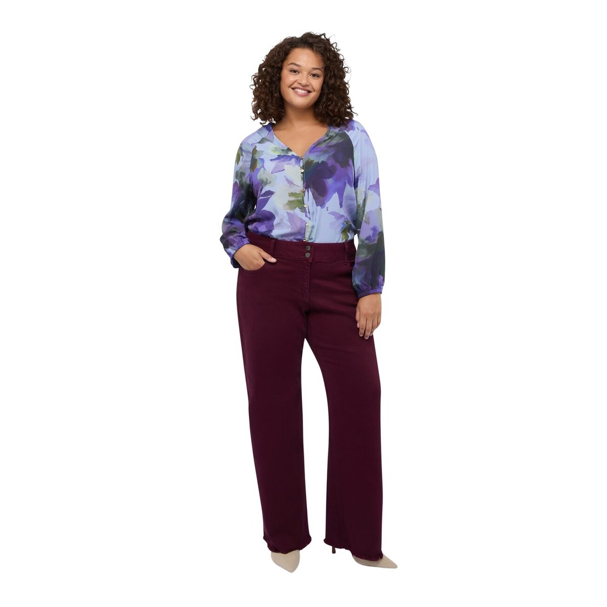 Chemisier à imprimé floral en viscose violet, FIORELLA RUBINO
