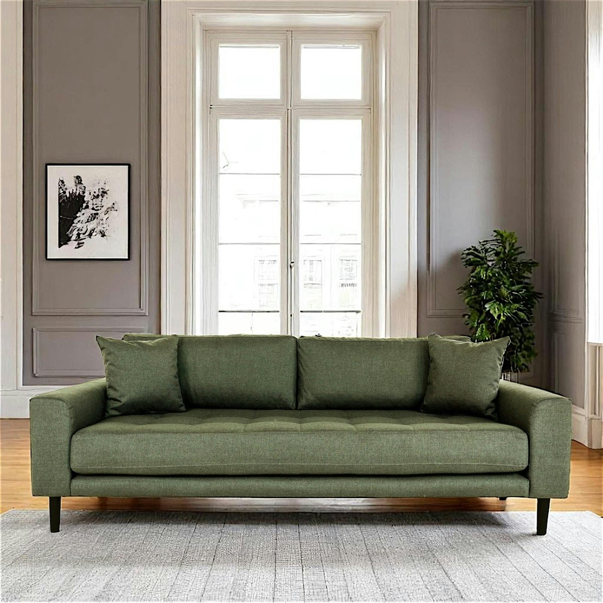 Canapé droit moderne en tissu AMSTERDAM vert olive - 3 places, PIER IMPORT