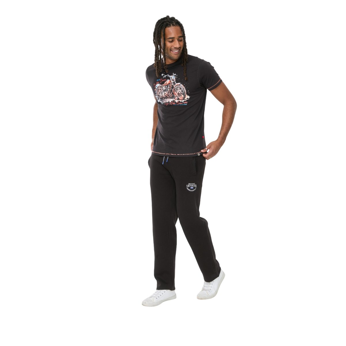 T-shirt motif/style moto grande taille LORNE noir délavé imprimé, DUKE