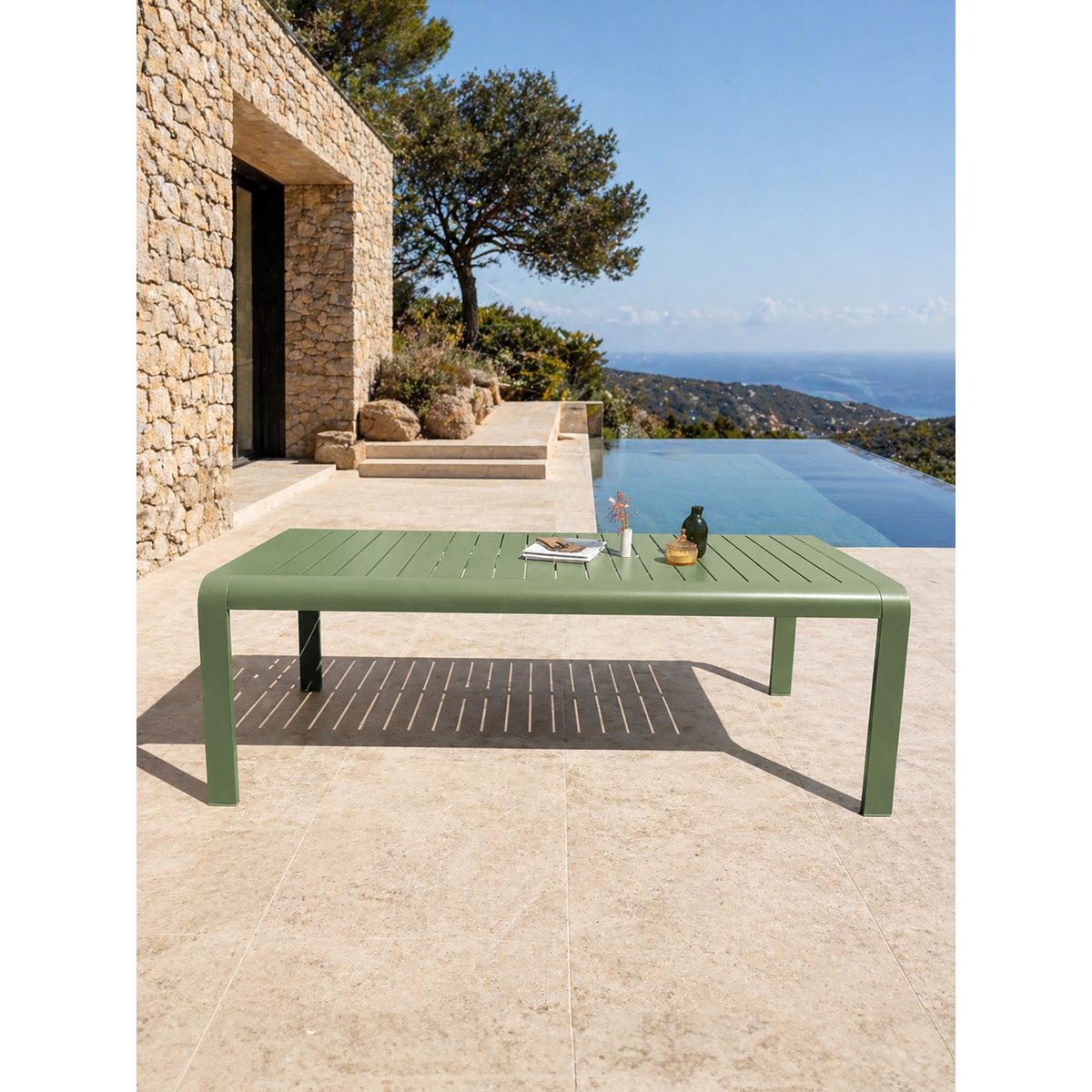 Ensemble repas de jardin en aluminium 6 places HANOI vert olive, DCB GARDEN
