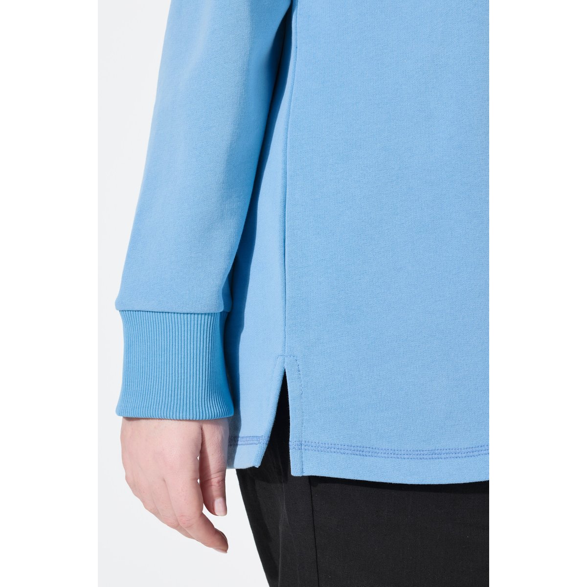 Sweat-shirt à capuche, empiècement col châle bleu ciel, ULLA POPKEN