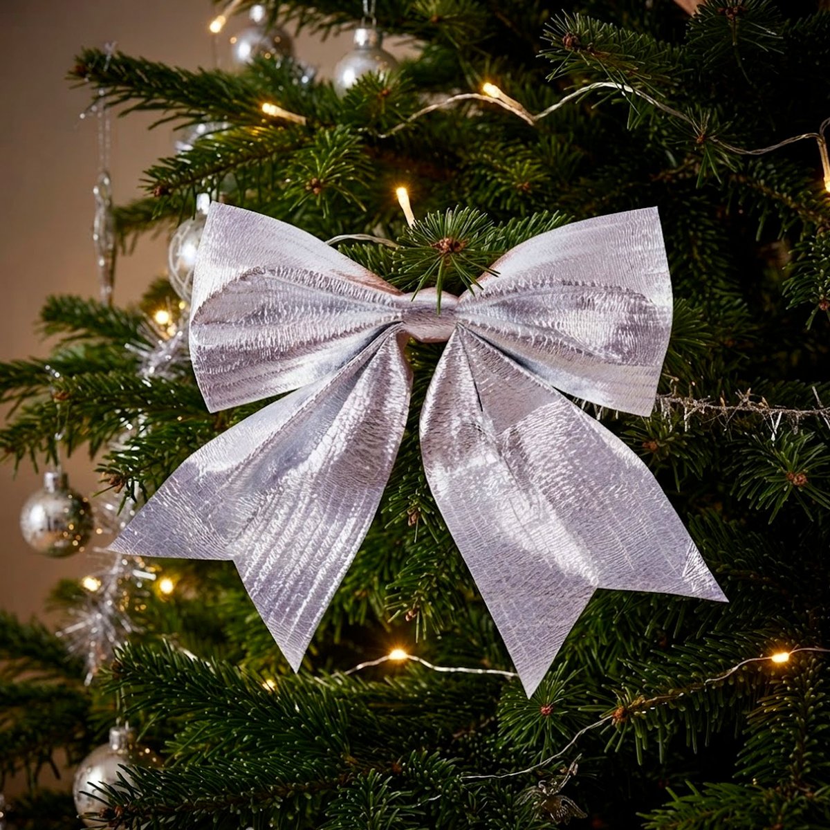 Décoration de Noël grand noeud argenté 25cm argent, WADIGA