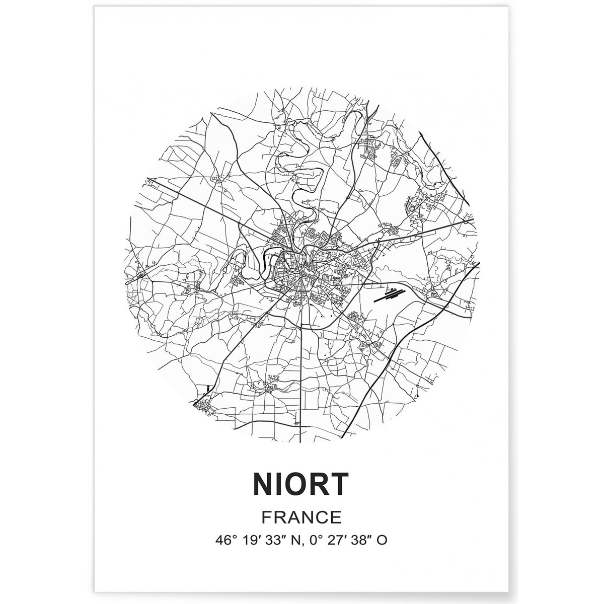 Affiche Carte Niort blanc, L'AFFICHERIE