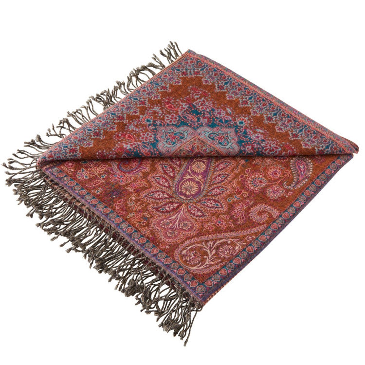 Plaid en Jacquard de laine à motif cachemire FARAH rouge d'orient, MADURA