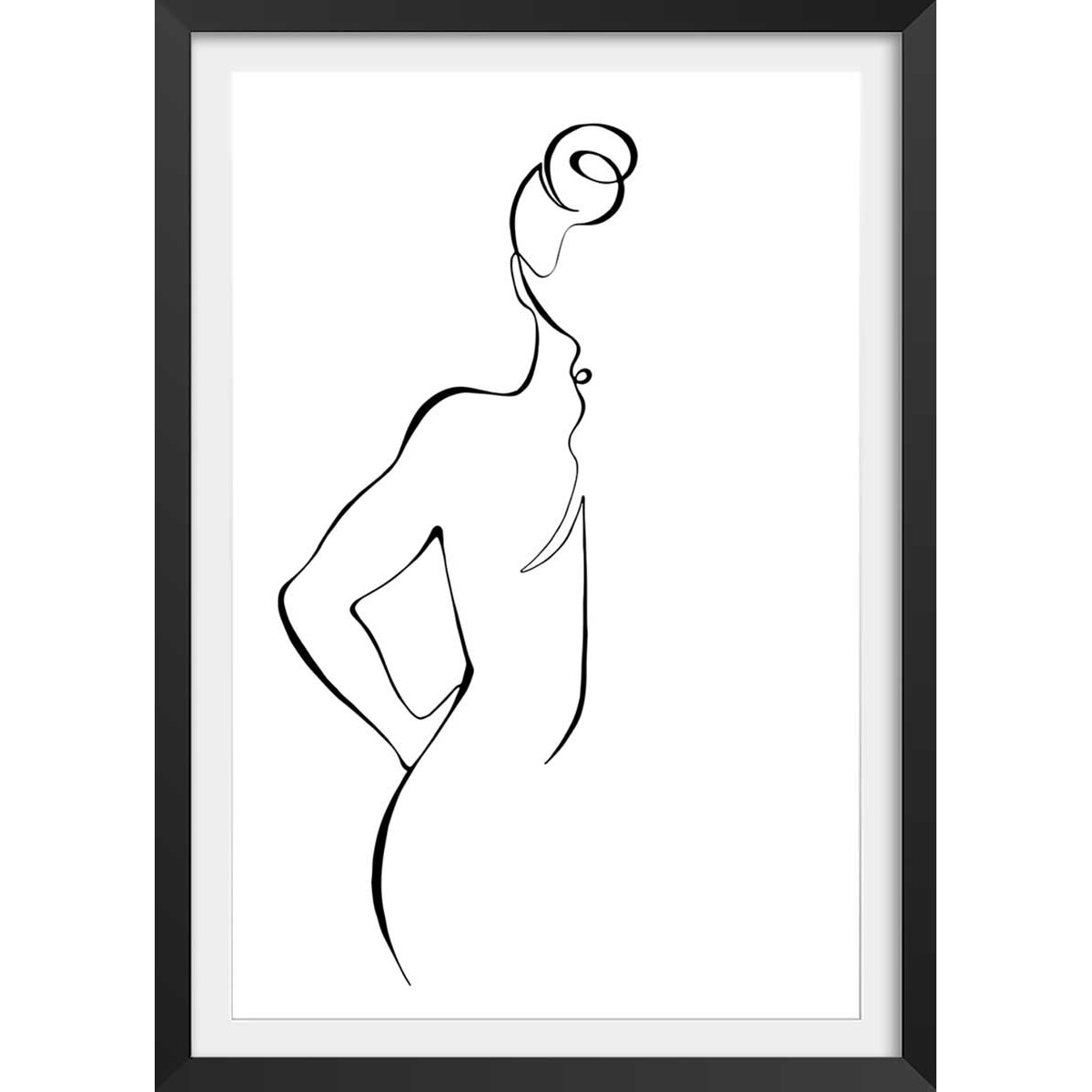 Affiche Croquis de femme affiche + cadre en bois - noir, HEXOA