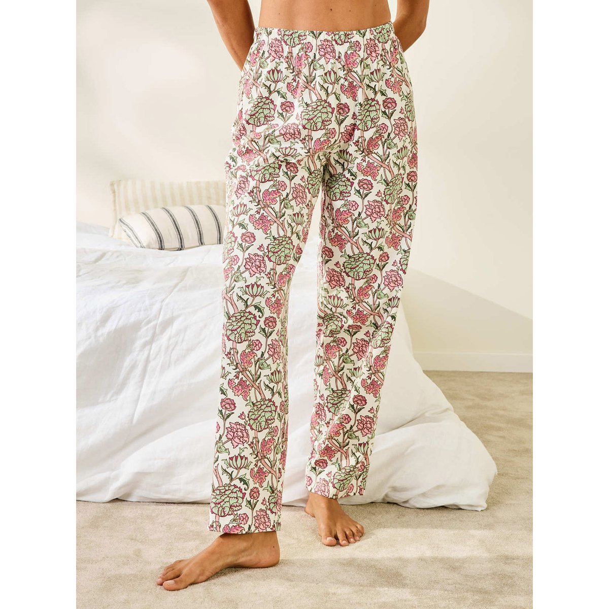 Pyjama femme maille pur coton imprimé vert, DAXON