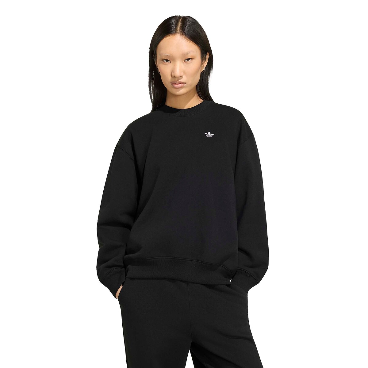 Sweat col rond, logo poitrine Essentials noir, adidas Originals