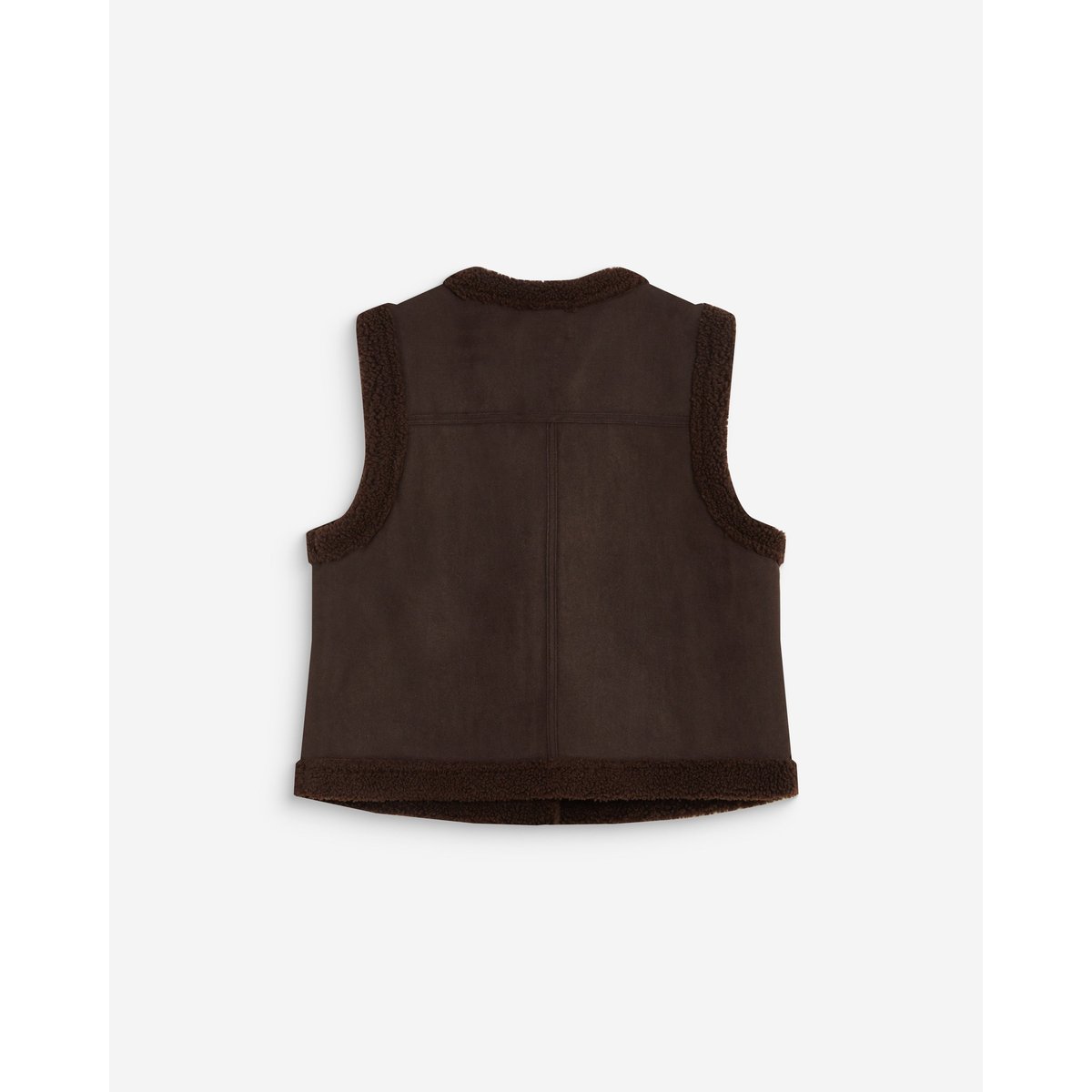 Veste sans manches en fausse shearling col V coffee Anya chocolat, GRACE & MILA