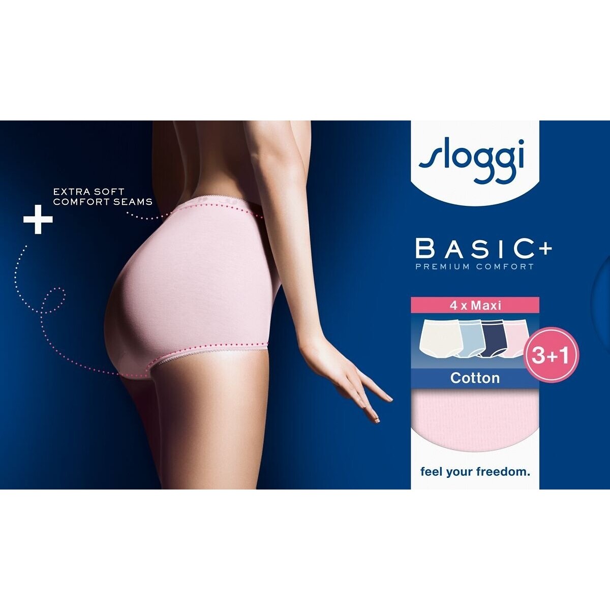 Basic+ Maxi Briefs in A Set of 4 navy+sky blue+white+pink, SLOGGI