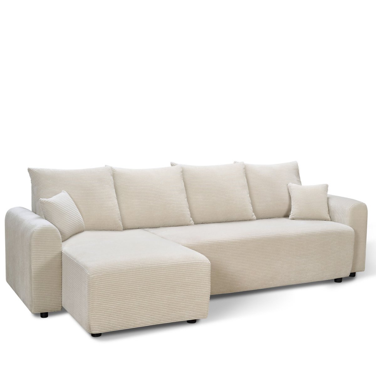 Canapé d'angle convertible réversible 4 places en velours côtelé- POL beige, DRAWER