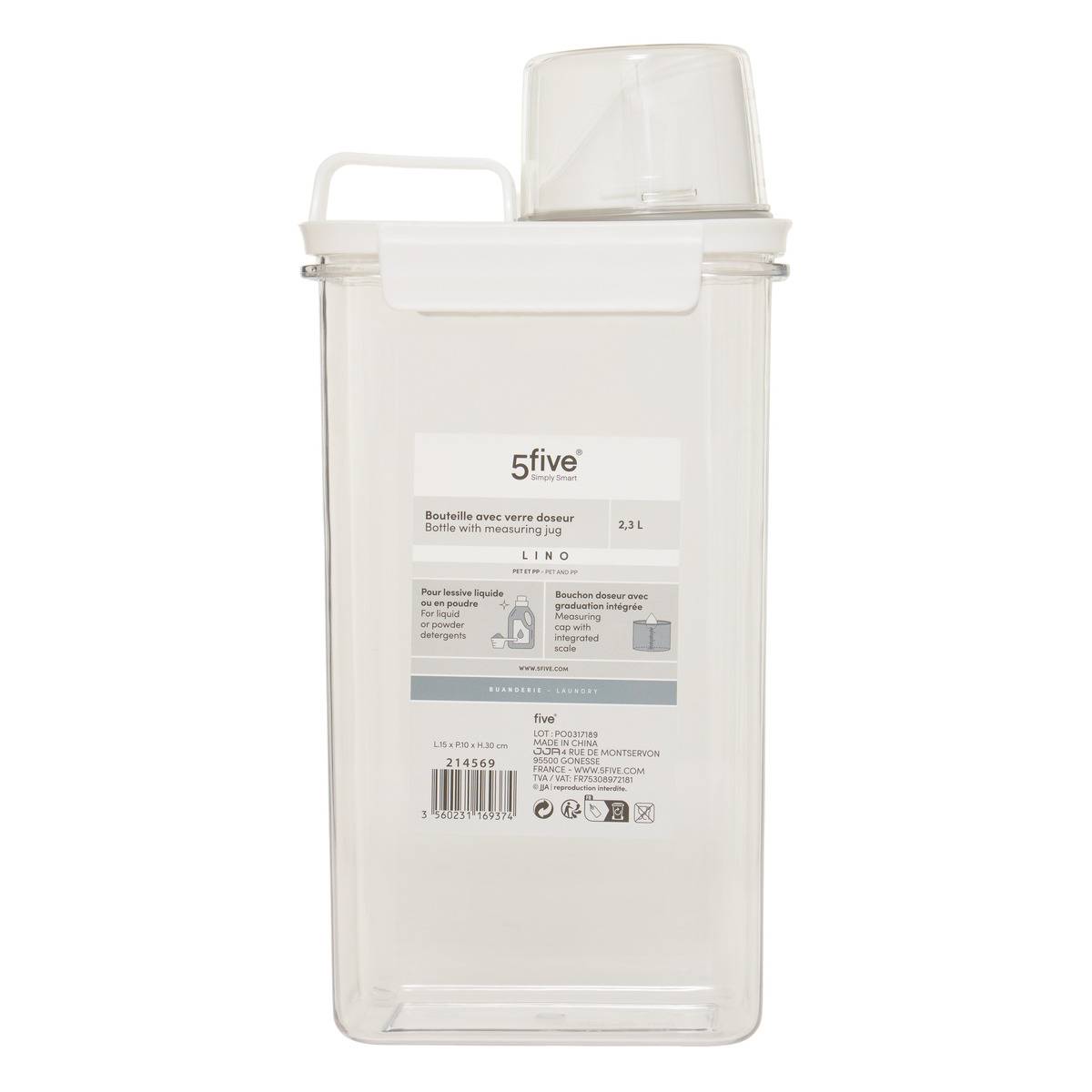 Bouteille et Doseur 2,3L LINO transparent, 5FIVE SIMPLY SMART