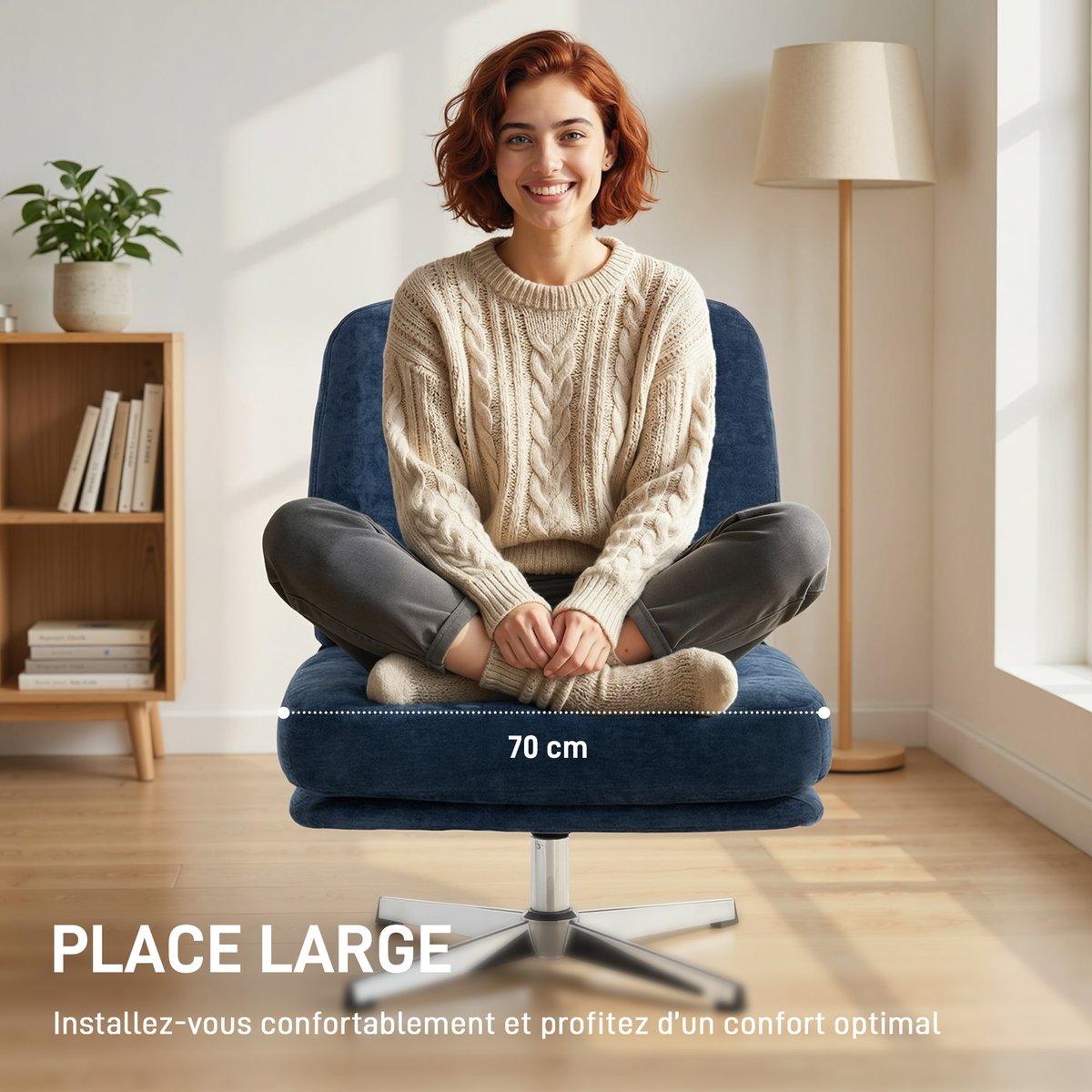 Accent Chair Chenille (100 % Polyester) Bleu bleu foncé, HOMCOM