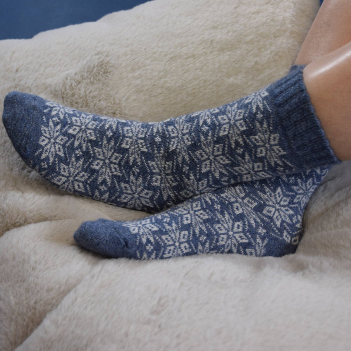 Mi-chaussettes Femme All over jacquard Laine majoritaire jean, KINDY