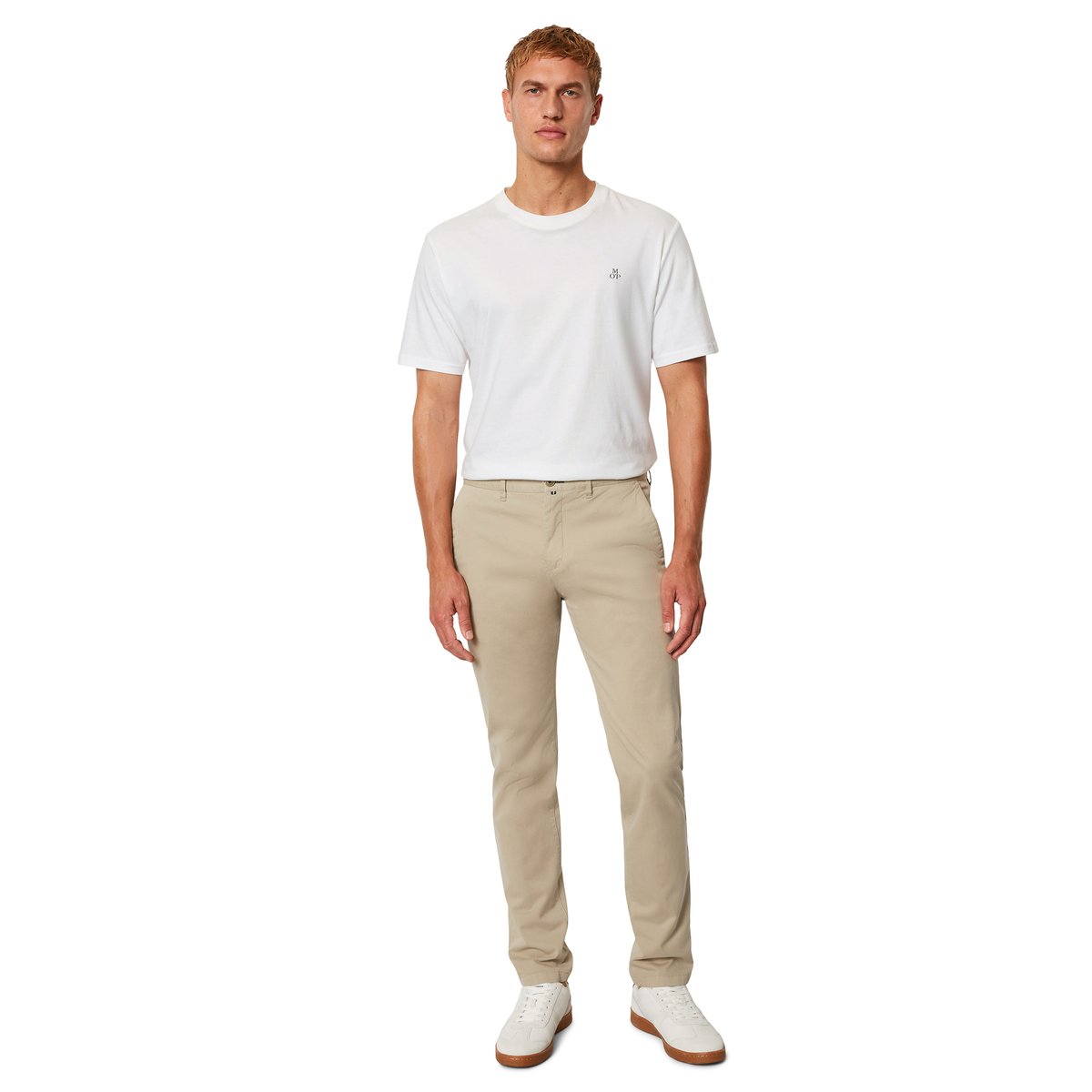 Chino modèle Malmö slim en twill de coton biologique creme, MARC O'POLO