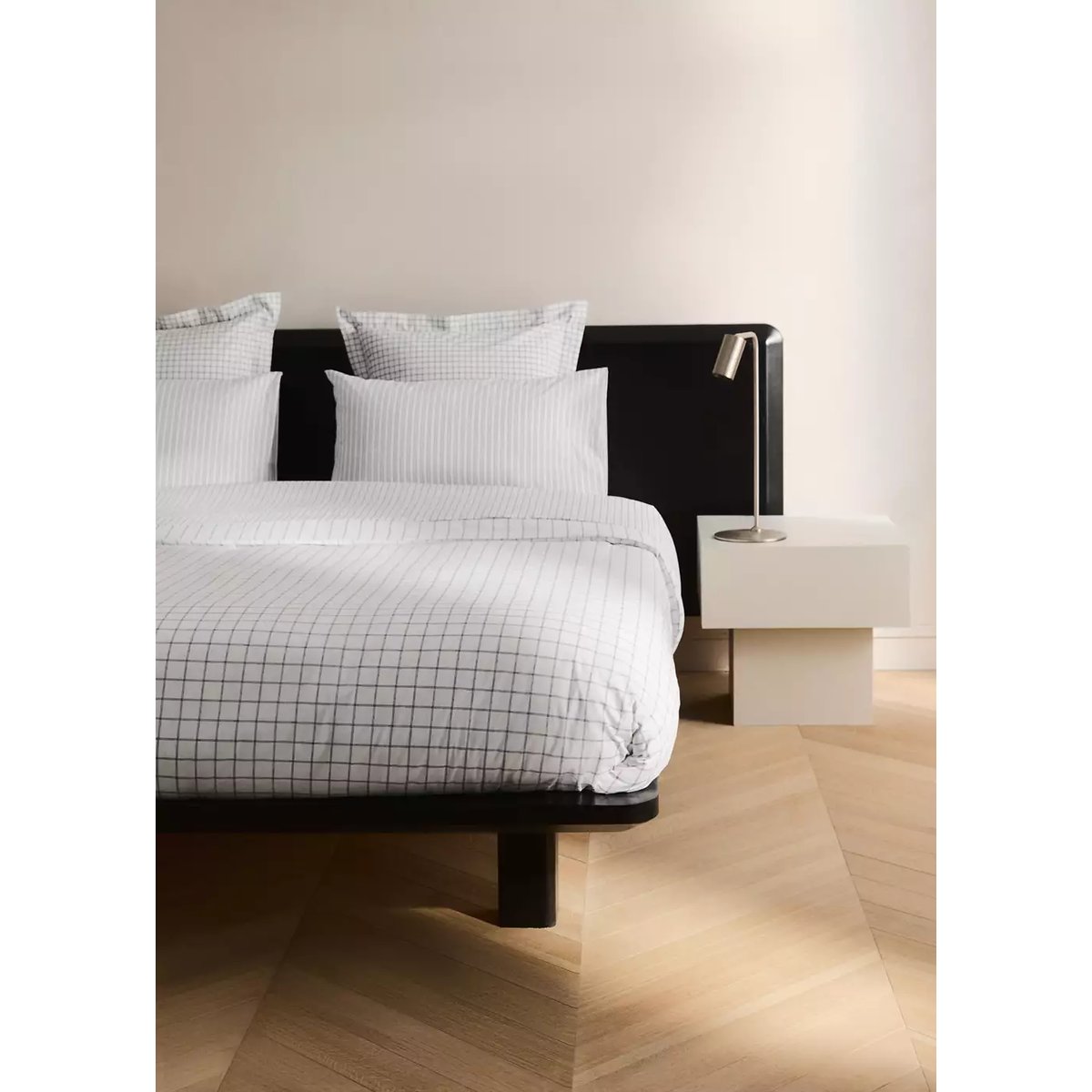 Housse de couette réversible carreaux et rayures Lit 180/200 cm gris, MANGO HOME