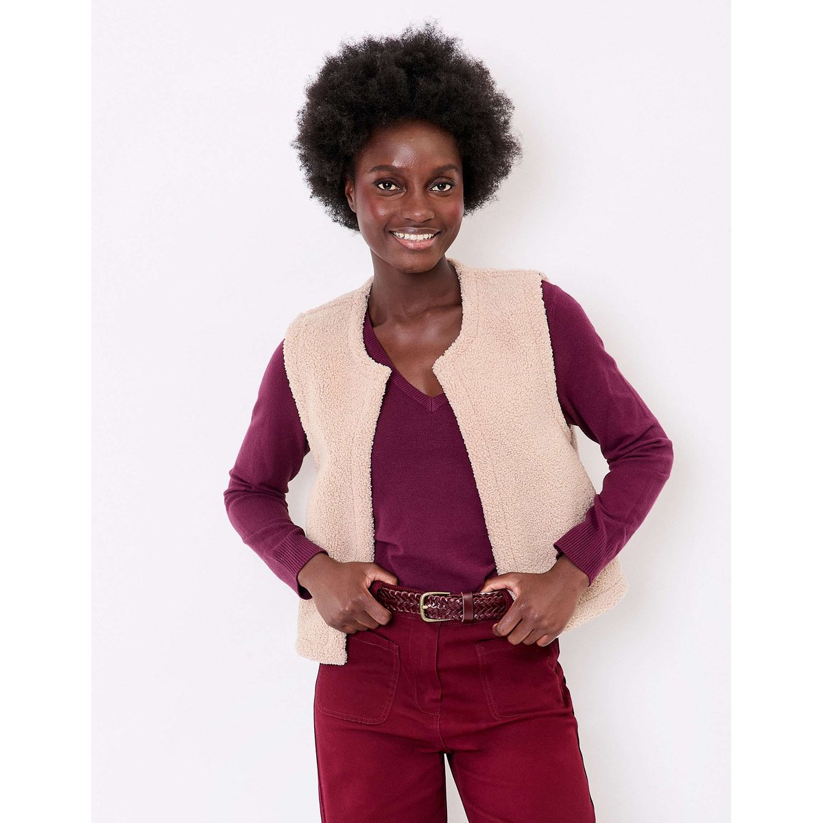 Gilet réversible sherpa et à motifs RISI rouge bordeaux kilt, LA FIANCÉE