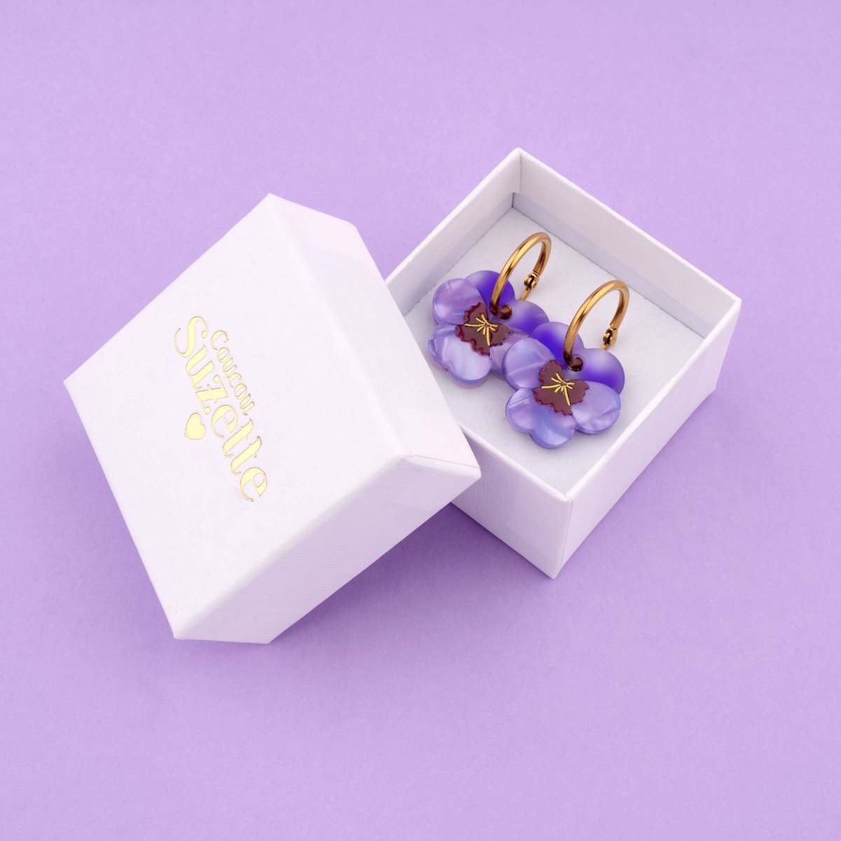 Boucles d'oreilles PENSEE violet nacré, COUCOU SUZETTE