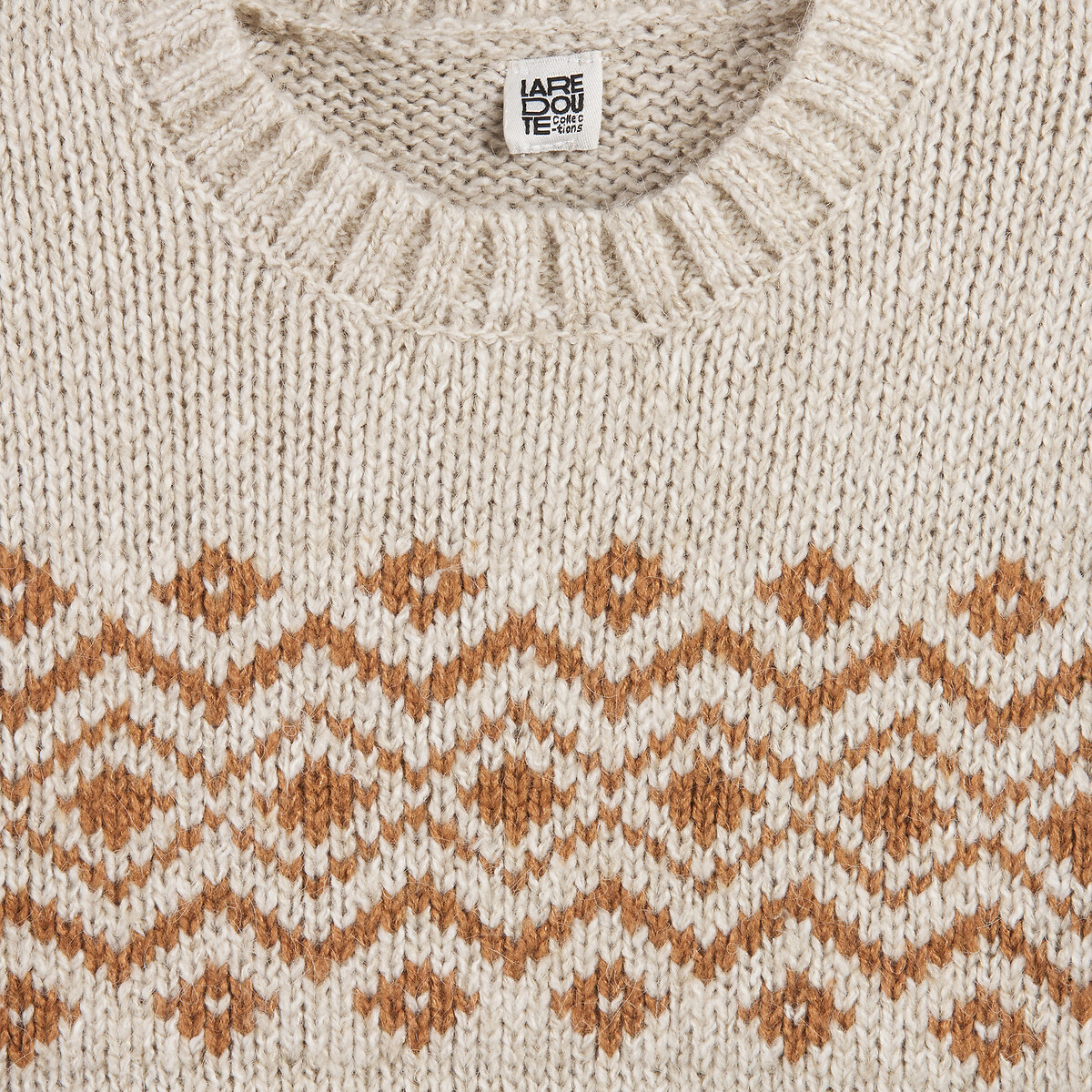 Jacquard Chunky Knit Jumper with Crew Neck ecru marl, LA REDOUTE COLLECTIONS