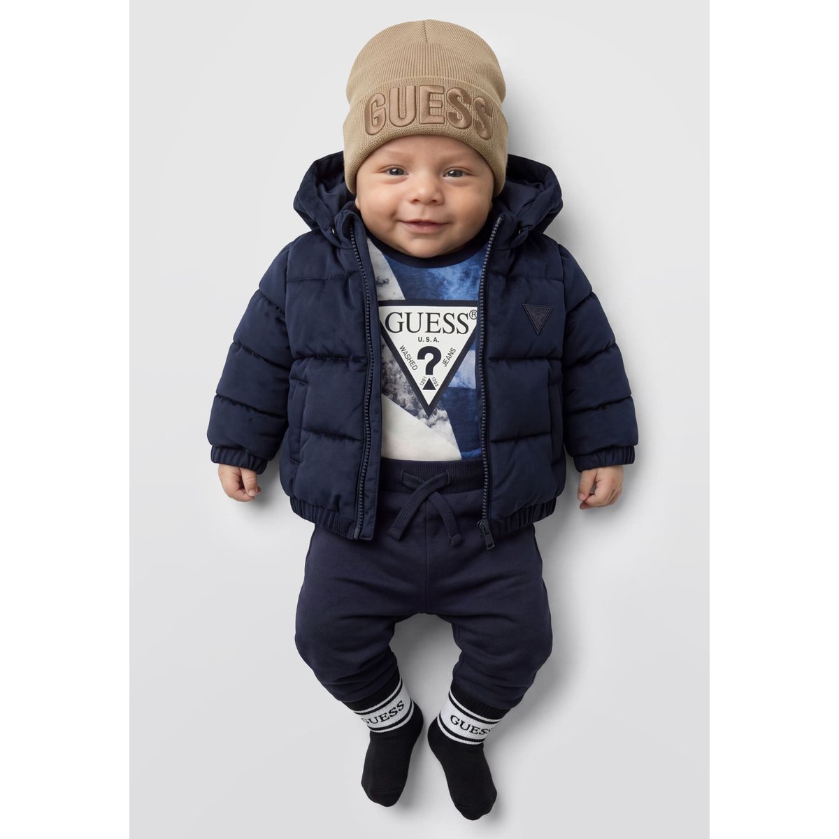 Doudoune À Capuche En Velours bleu, GUESS KIDS