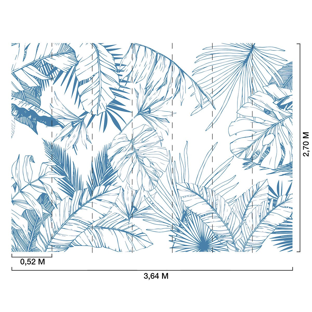 Papier peint feuilles tropicales bleues intissé, HEXOA