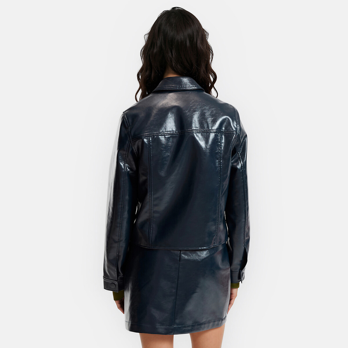 Short Straight Cut Faux Leather Jacket navy blue, LA REDOUTE COLLECTIONS