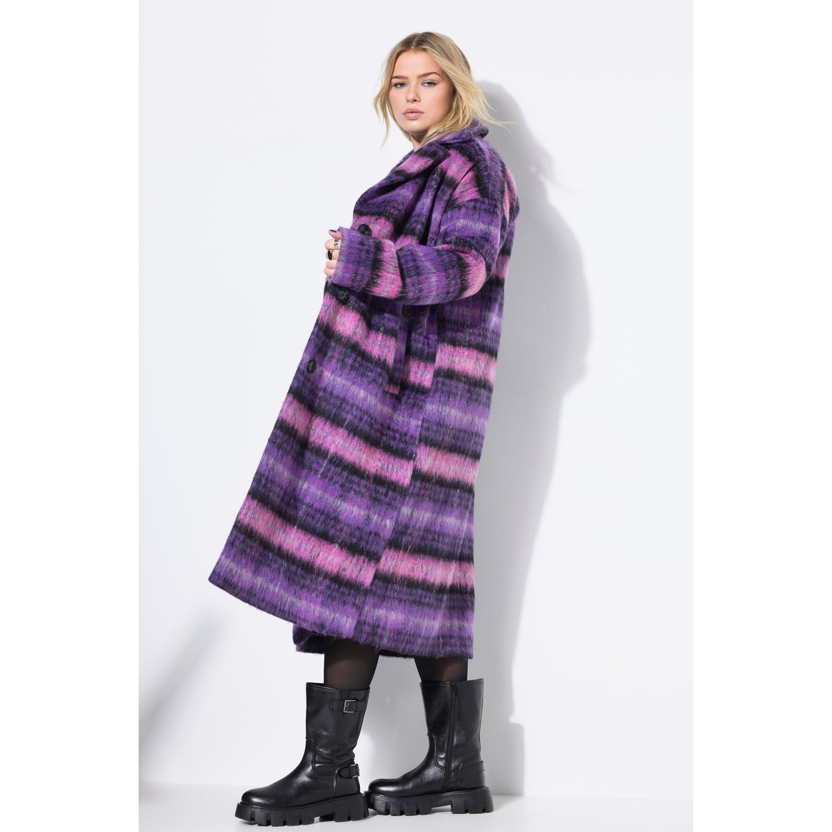 Manteau oversize à carreaux. Manches longues violet, STUDIO UNTOLD