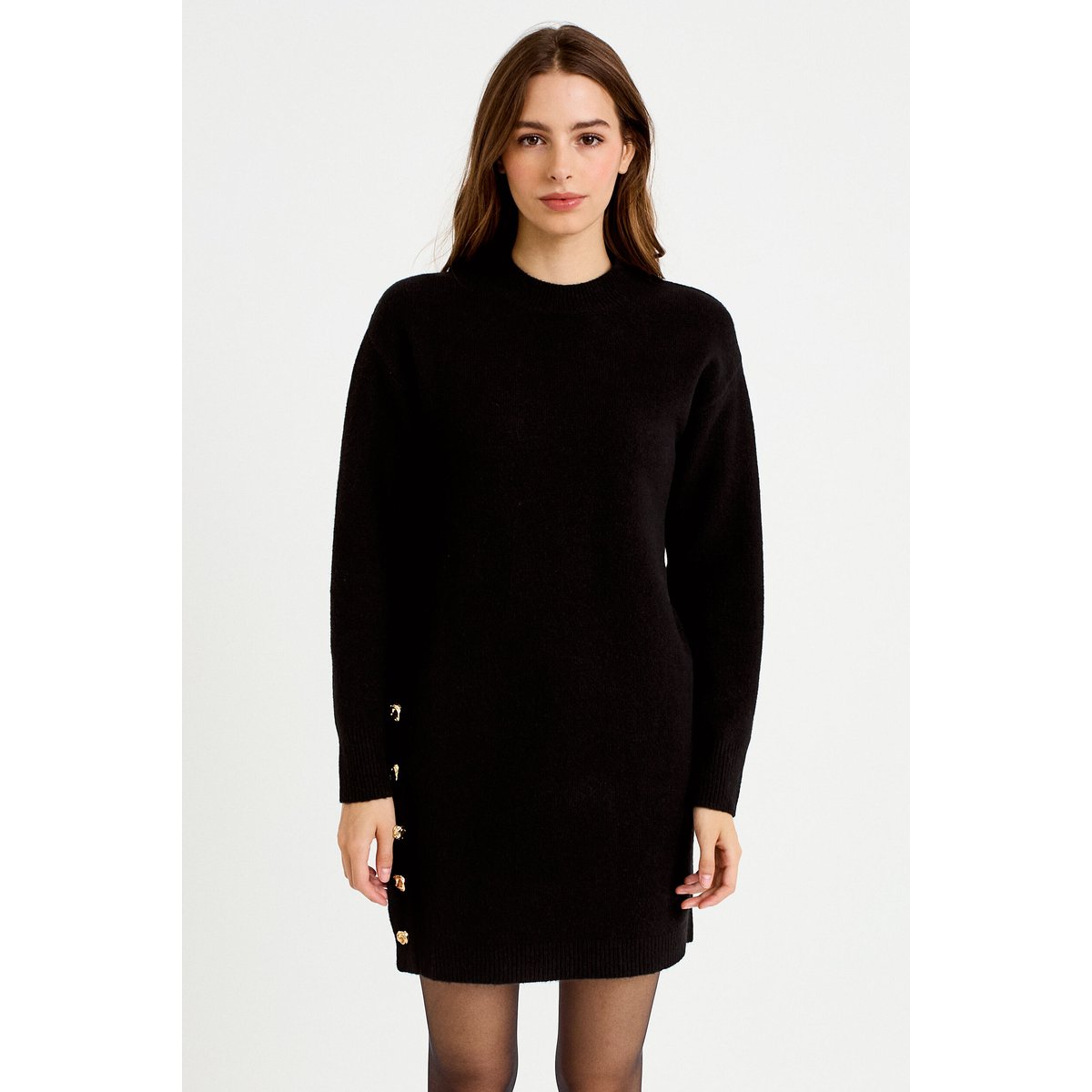 Robe pull droite manches longues noir, CACHE CACHE