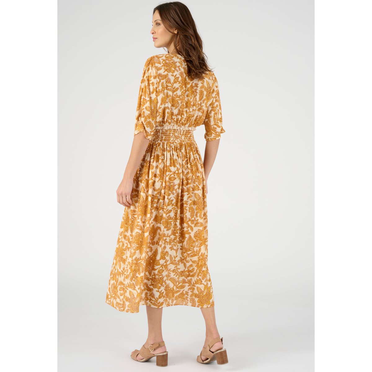 Robe longue à smocks jaune feuillage, DAMART